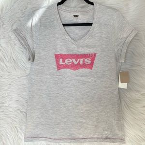 Levi’s Classic Logo T-shirt (Gray/Pink-Size L) NWT